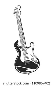 Vintage monochrome electric guitar concept isolated vector illustration