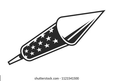 Vintage monochrome firework rocket template for USA Independence Day isolated vector illustration