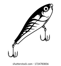 Vintage Monochrome Fishing Bait Concept With Metal Hooks Isolated Vector Illustration