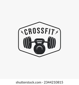 Vintage monochrome fitness gym CrossFit emblems logo on white background