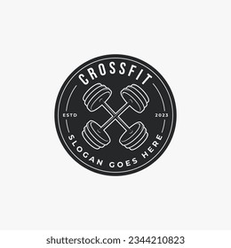 Vintage monochrome fitness gym CrossFit emblems logo on white background