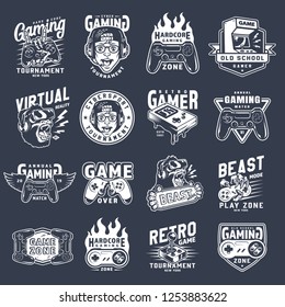 Vintage monochrome gaming labels set