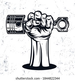 vintage monochrome hand on the piston illustration