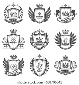 Vintage Monochrome Heraldic Emblems Set