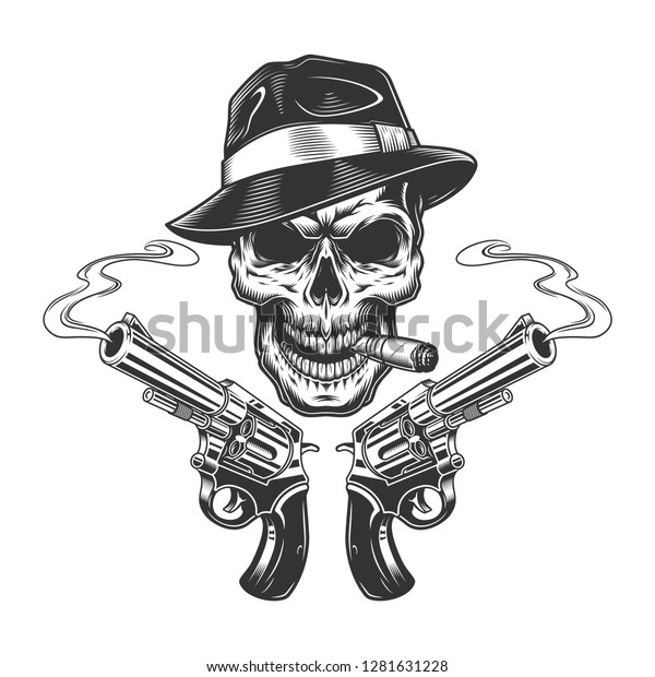 Vintage Monochrome Killer Skull Smoking Cigar Stock Vector (Royalty ...