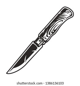 Vintage monochrome knife with wooden handle isolated vector illustration