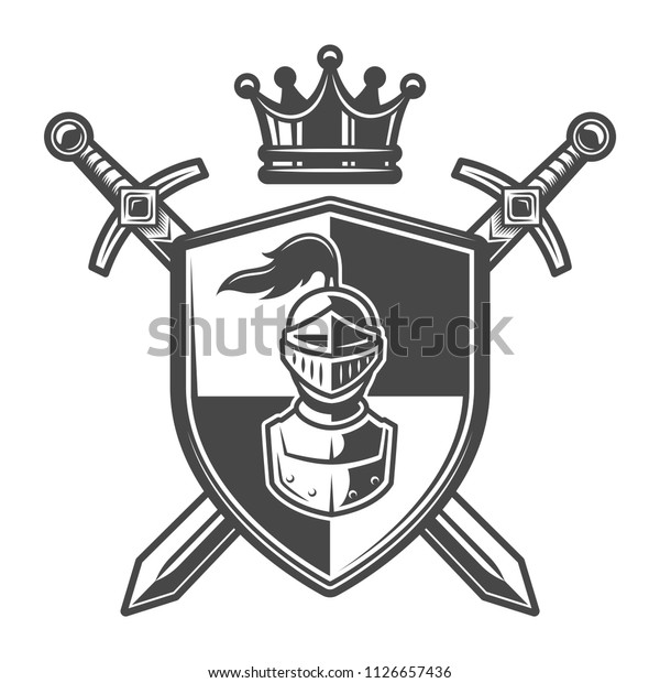 Vintage Monochrome Knight Coat Arms Medieval Stock Vector (Royalty Free ...