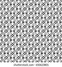 Vintage monochrome line swirl pattern. Black linear ornament on white background. Vector illustration