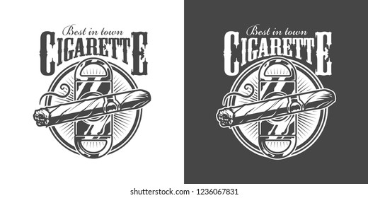 Vintage monochrome men's club label with cigar guillotine and inscriptions isolated vector illustration