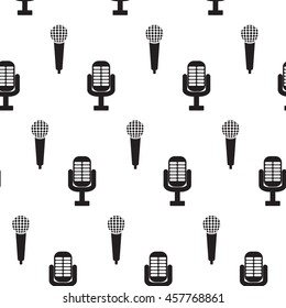 Vintage monochrome microphone seamless pattern. Audio and sound, karaoke background, vector illustration