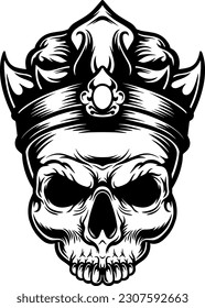 vintage monochrome prince skull in crown