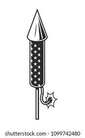 Vintage monochrome pyrotechnic rocket concept for USA Independence Day celebration isolated vector illustration