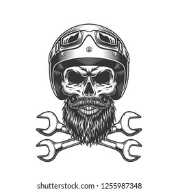 Vintage Monochrome Rider Skull Beard Mustache Stock Vector (Royalty ...