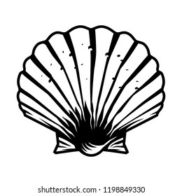 Vintage monochrome scallop seashell template isolated vector illustration