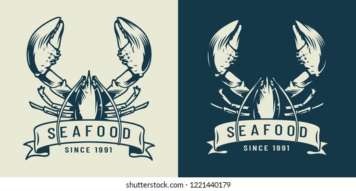 Vintage monochrome seafood label with lobster isolated vector illustration