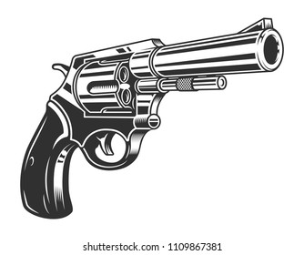 Vintage Monochrome Six Shooter Revolver Concept Isolated Vector Illustration