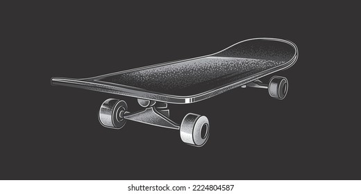 Vintage, monochrome skateboard. Original vector illustration. A design element.