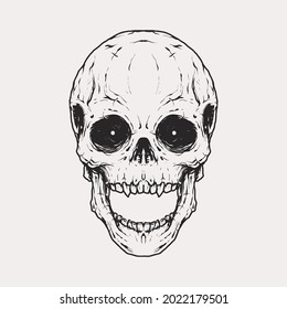 Vintage monochrome skull illustration Isolated vector template, suitable for t-shirt and other print product