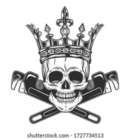 Vintage Monochrome Skull King Crown Builder Stock Vector (Royalty Free ...