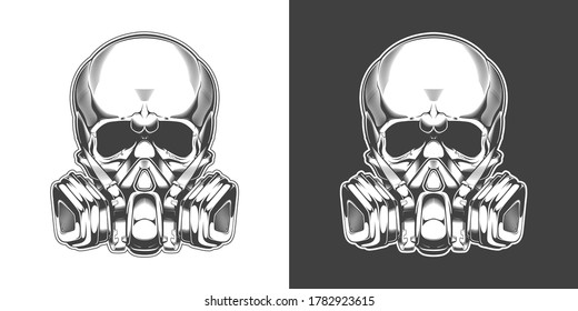 Vintage monochrome skull with respirator isolated vector illustration