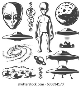 Vintage Monochrome UFO Elements Set