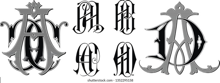 Vintage Monogram AA,AB,AC,AD Tattoo.Vector