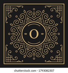 Vintage monogram alphabet letter O with decorative flourish ornament frame. Ancient capital letter monogram and filigree ornate border. Fancy victorian engraved initials vector symbol.