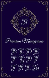 Vintage Monogram Design Template With Combinations Of Capital Letters TA TB TC TD TE TF TG TH TI TJ TK TL TM. Vector Illustration.