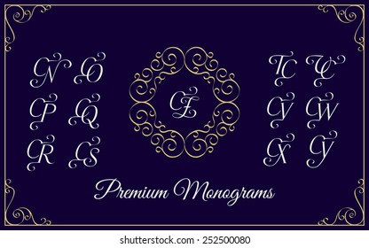 Vintage monogram design template with combinations of capital letters CN CO CP CQ CR CS CT CU CV CW CX CY CZ. Vector illustration.