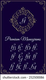 Vintage monogram design template with combinations of capital letters FA FB FC FD FE FF FG FH FI FJ FK FL FM. Vector illustration.