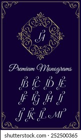 Vintage monogram design template with combinations of capital letters IA IB IC ID IE IF IG IH II IJ IK IL IM. Vector illustration.