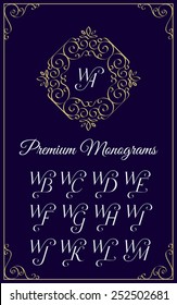 Vintage monogram design template with combinations of capital letters WA WB WC WD WE WF WG WH WI WJ WK WL WM. Vector illustration.