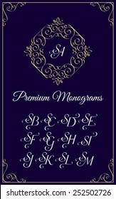 Vintage monogram design template with combinations of capital letters SA SB SC SD SE SF SG SH SI SJ SK SL SM. Vector illustration.