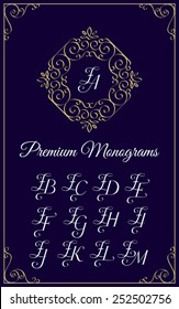 Vintage monogram design template with combinations of capital letters ZA ZB ZC ZD ZE ZF ZG ZH ZI ZJ ZK ZL ZM. Vector illustration.