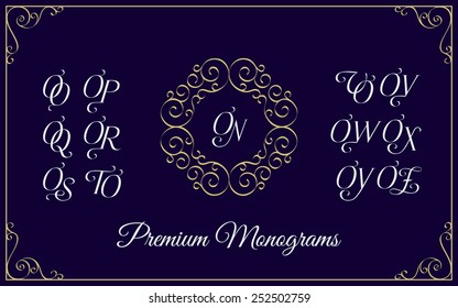 Vintage monogram design template with combinations of capital letters ON OO OP OQ OR OS OT OU OV OW OX OY OZ. Vector illustration.