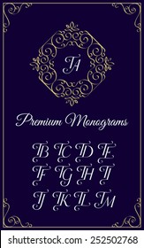 Vintage monogram design template with combinations of capital letters TA TB TC TD TE TF TG TH TI TJ TK TL TM. Vector illustration.