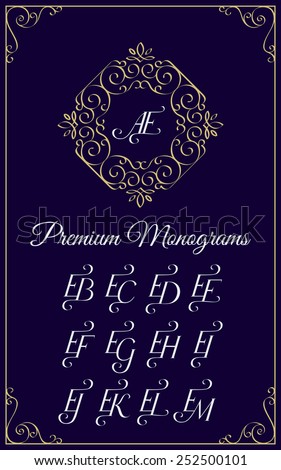 Vintage monogram design template with combinations of capital letters EA EB EC ED EE EF EG EH EI EJ EK EL EM. Vector illustration. Stok fotoğraf © 