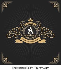 Vintage monogram frame with ribbon decorative. Vector illustration