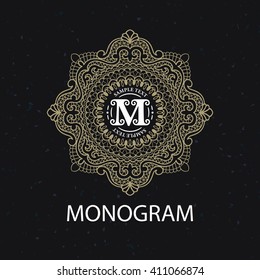 Vintage monogram frame template flourishes calligraphic elegant logotype lines. Business sign logo, identity for Restaurant, Royalty, Boutique, Hotel, Heraldic, Jewelry, Fashion and other illustration