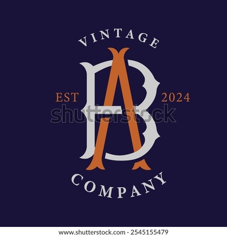 Vintage Monogram initial letter BA or AB vector illustration, Can be applied on stationery, invitations, signage, packaging, or even as a branding element