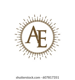 vintage monogram letter ae logo with sunburst