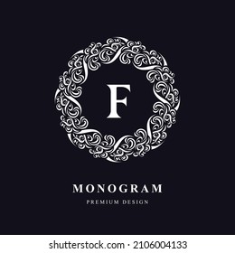 Vintage monogram with letter F. Calligraphic art  Logo. luxurious Drawn Emblem for Book Design, Brand Name, Business Card, Jewelry, Restaurant, Boutique. Creative Floral Template. Vector illustration