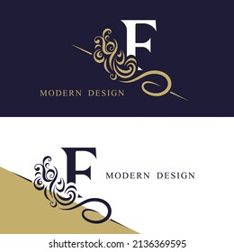 Vintage monogram with letter F. Calligraphic art  Logo. luxurious Drawn Emblem for Business Card, Book Design, Brand Name, Jewelry, Restaurant, Boutique. Creative Elegant Template. Vector illustration