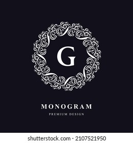 Vintage monogram with letter G. Calligraphic art  Logo. luxurious Drawn Emblem for Book Design, Brand Name, Business Card, Jewelry, Restaurant, Boutique. Creative Floral Template. Vector illustration