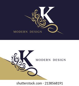 Vintage monogram with letter K. Calligraphic art  Logo. luxurious Drawn Emblem for Business Card, Book Design, Brand Name, Jewelry, Restaurant, Boutique. Creative Elegant Template. Vector illustration