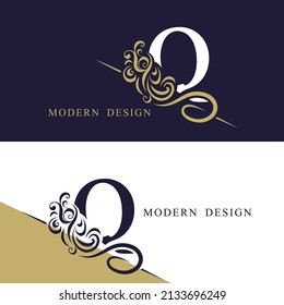 Vintage monogram with letter Q. Calligraphic art  Logo. luxurious Drawn Emblem for Business Card, Book Design, Brand Name, Jewelry, Restaurant, Boutique. Creative Elegant Template. Vector illustration