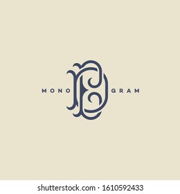 Vintage monogram letters B and D design template. Vector illustration.