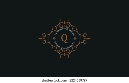 Vintage monogram or logo template from elegant calligraphic lines. Vector illustrations with the letter Q