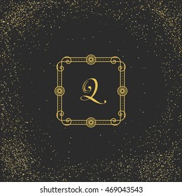 Vintage monogram on black background. Vector emblem for calligraphic luxury logos and retro ornamental design.