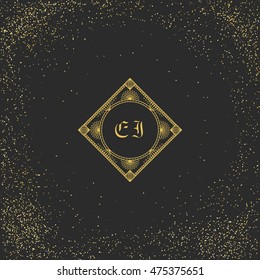 Vintage monogram on black background. Vector emblem for calligraphic luxury logos and retro ornamental design.